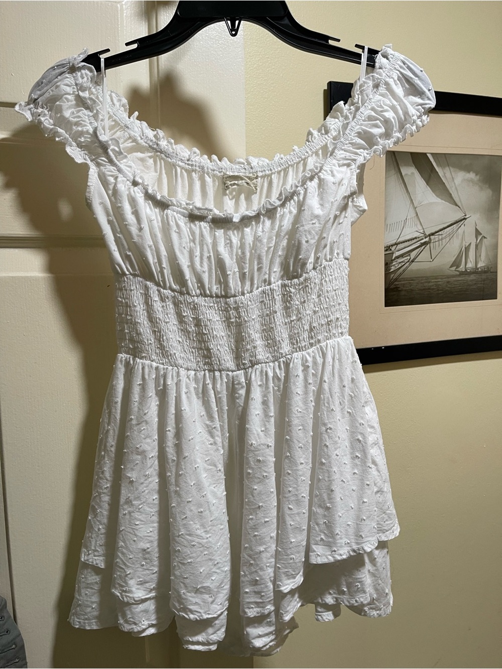 Urban Outfitters White Smocked Off-Shoulder Junior/Women’s Skort